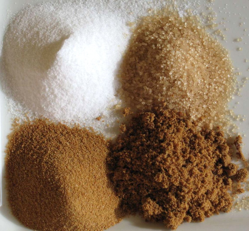 White, raw and unrefined sugar varieties